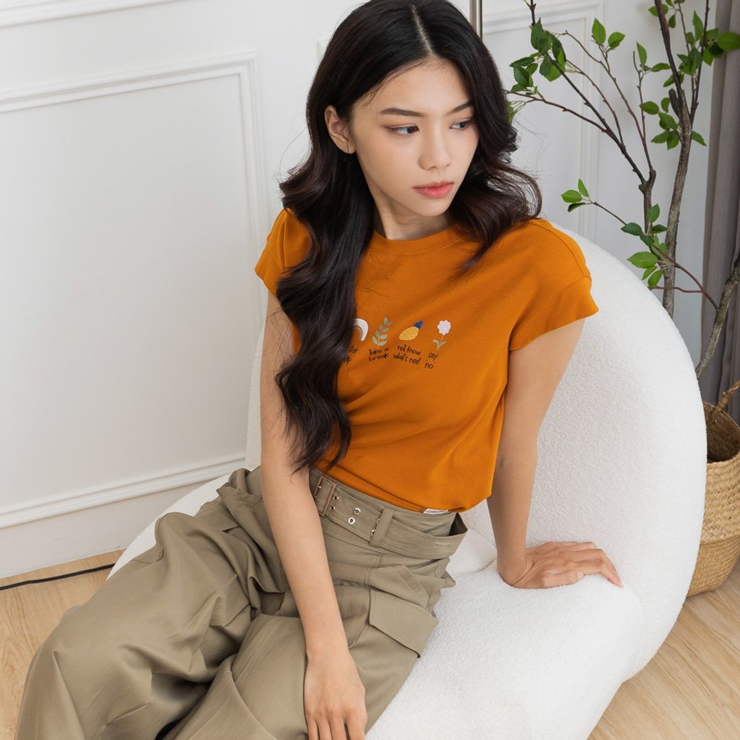 【MEDUSA】可爱花朵凤梨 超显瘦T恤-2色(M-XL) | 女休闲上衣 短袖 - 女装 T 恤 - 棉 橘色