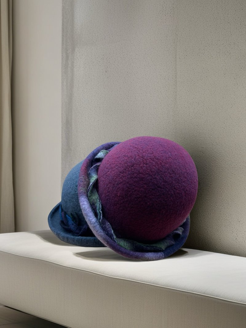 顶级美丽诺羊毛圆帽 -  绯暮之旋 - 帽子 - 羊毛 紫色