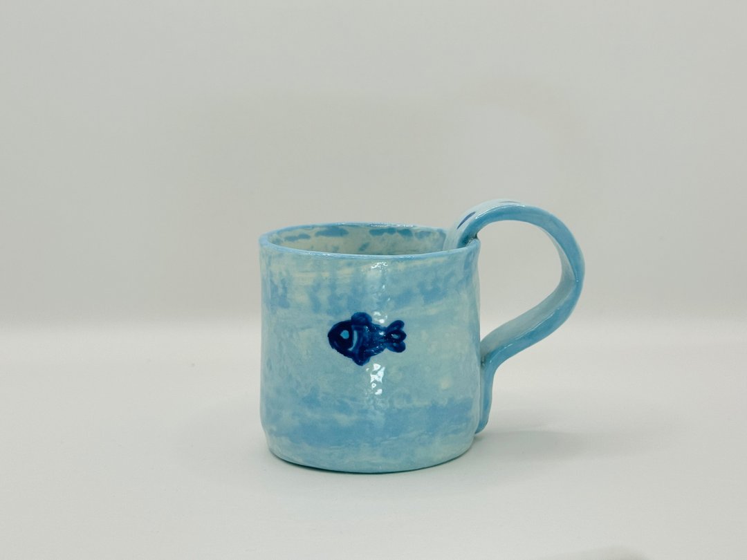 一口shot杯 鱼儿鱼儿水中游 - 酒杯/酒器 - 陶 蓝色