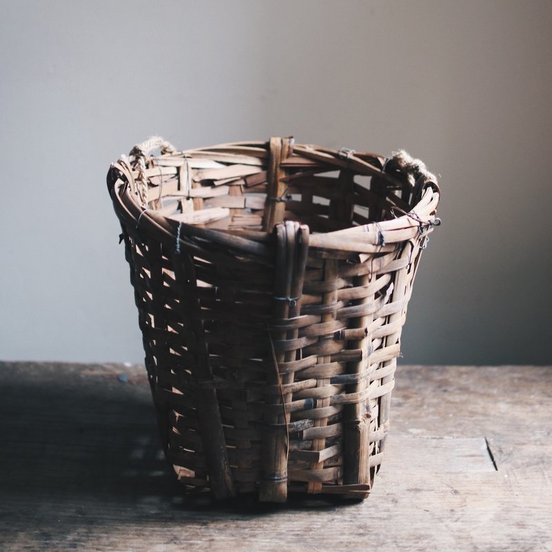 早期竹编采摘篮 - 置物架/篮子 - 竹 咖啡色