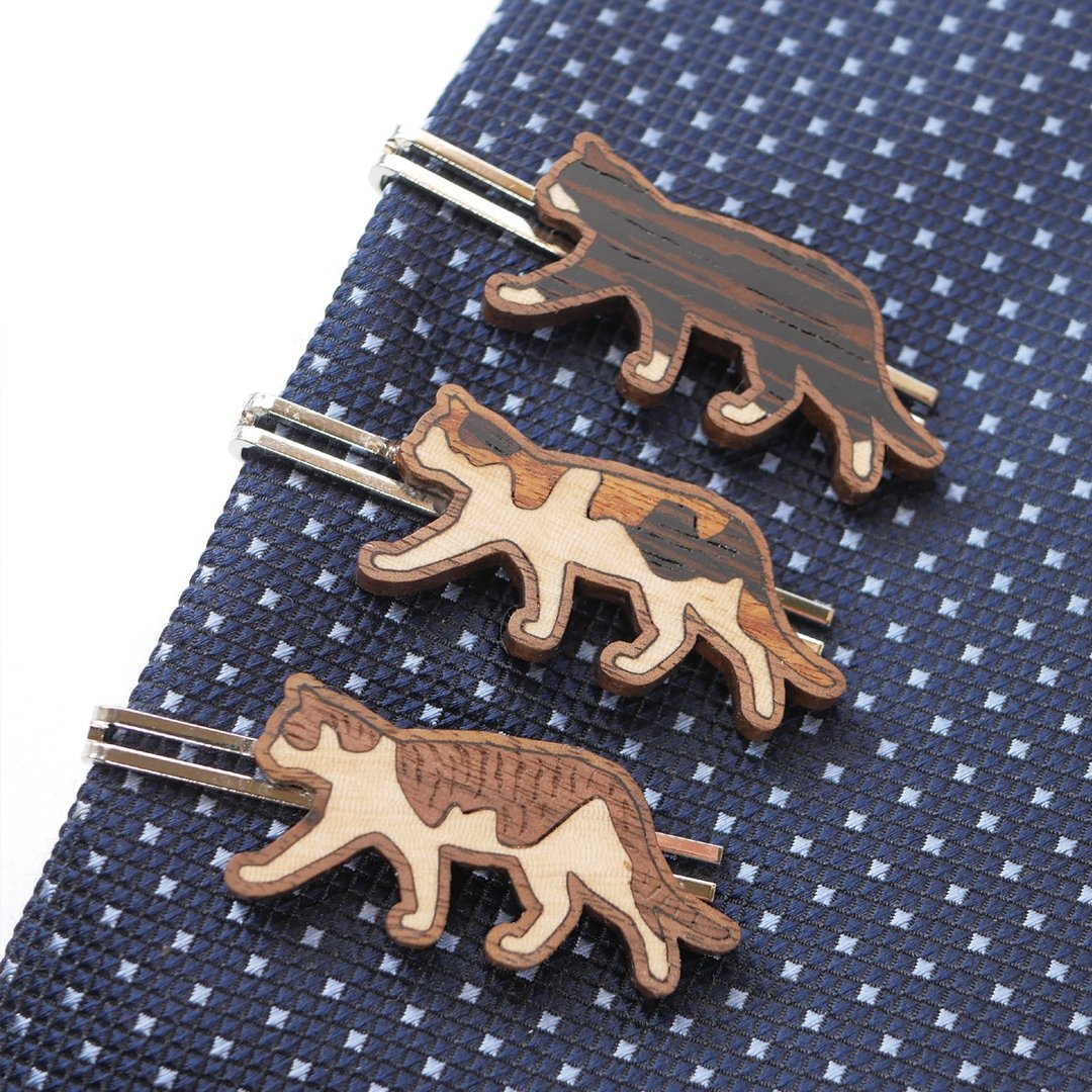 Tie clip walking cat - 领带/领带夹 - 木头 咖啡色
