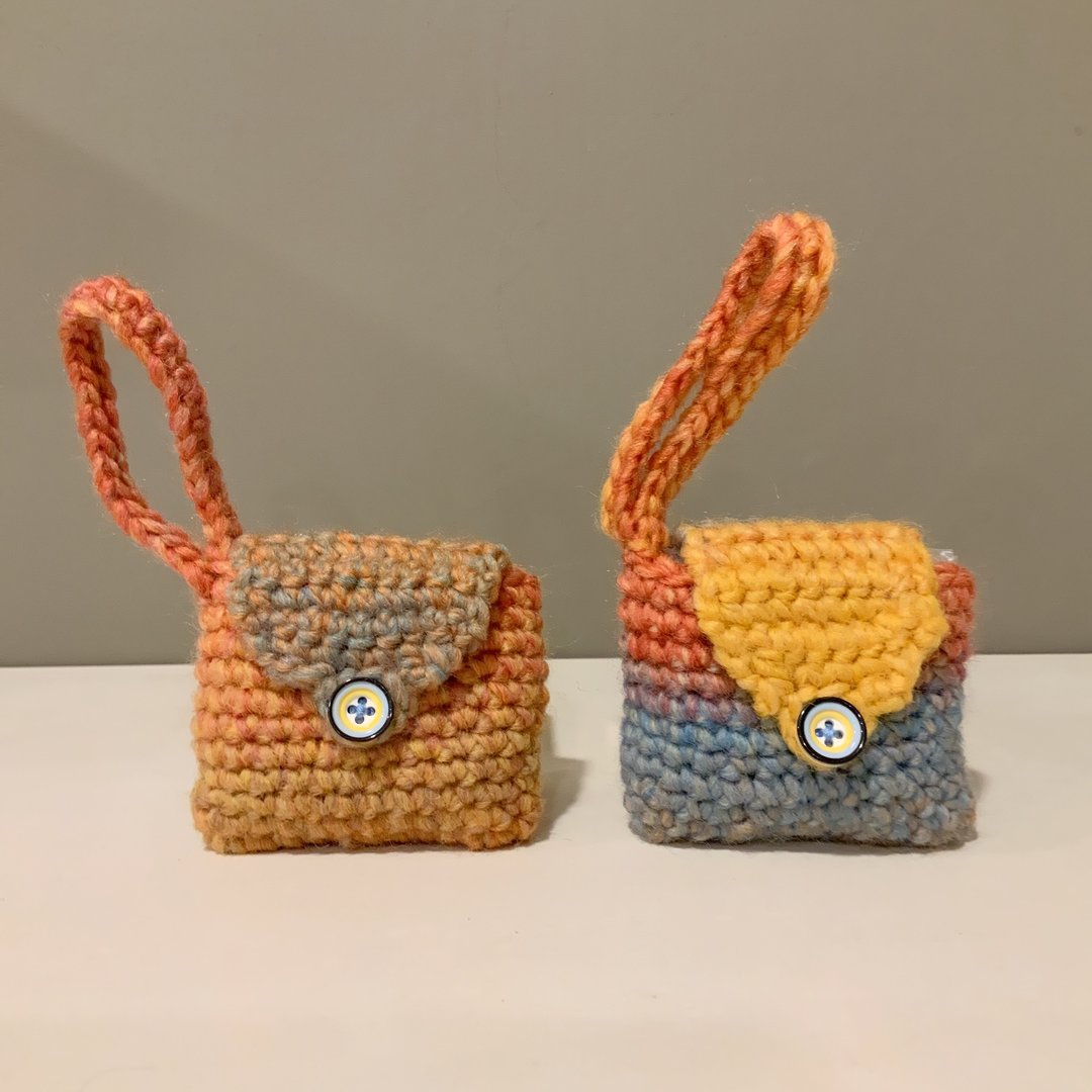 暖阳秋暮—独一无二色块—手工钩织耳机袋 - 耳机收纳 - 羊毛 
