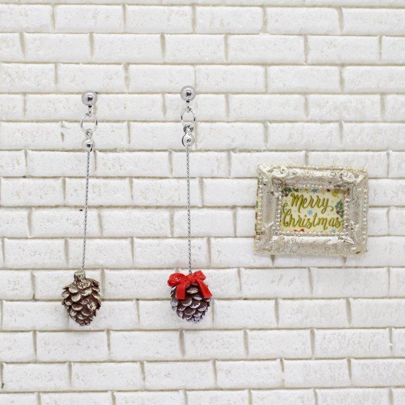 圣诞松果垂吊耳环组 Christmas Pine Cone Earring Set - 耳环/耳夹 - 粘土 咖啡色