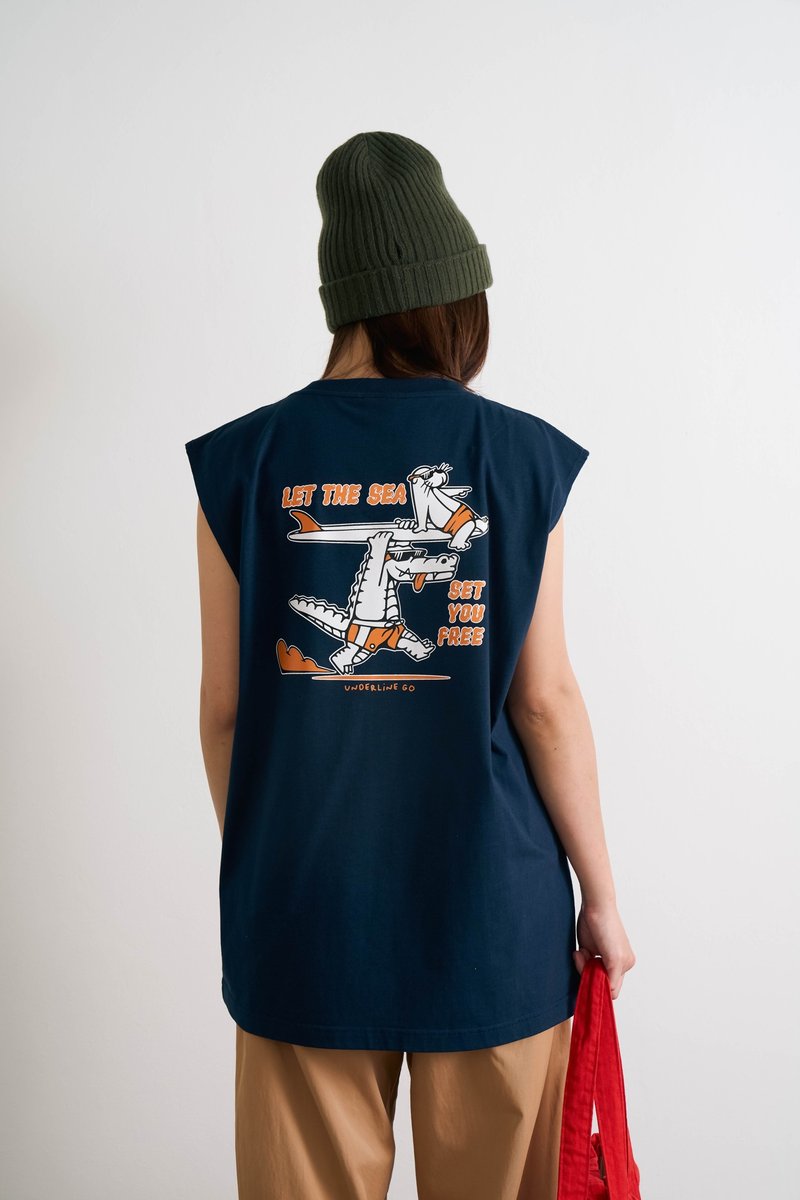 SET YOU FREE 标志款 工字背心 两色 - 中性连帽卫衣/T 恤 - 棉．麻 白色