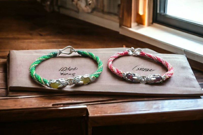 浪漫七夕- 招财貔貅 情侣手链 925纯银手链 蚕丝蜡线幸运绳 - 手链/手环 - 纯银 