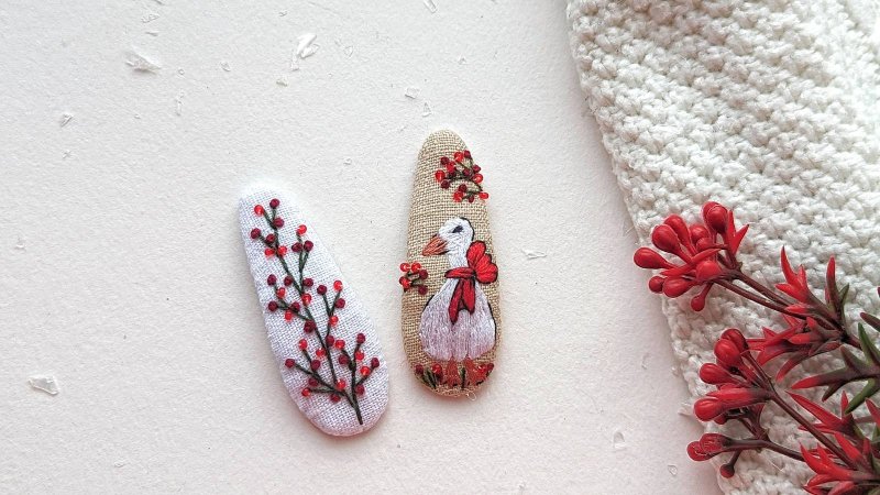 刺绣发夹鹅发夹农场婴儿配件 - 婴儿饰品 - 其他金属 