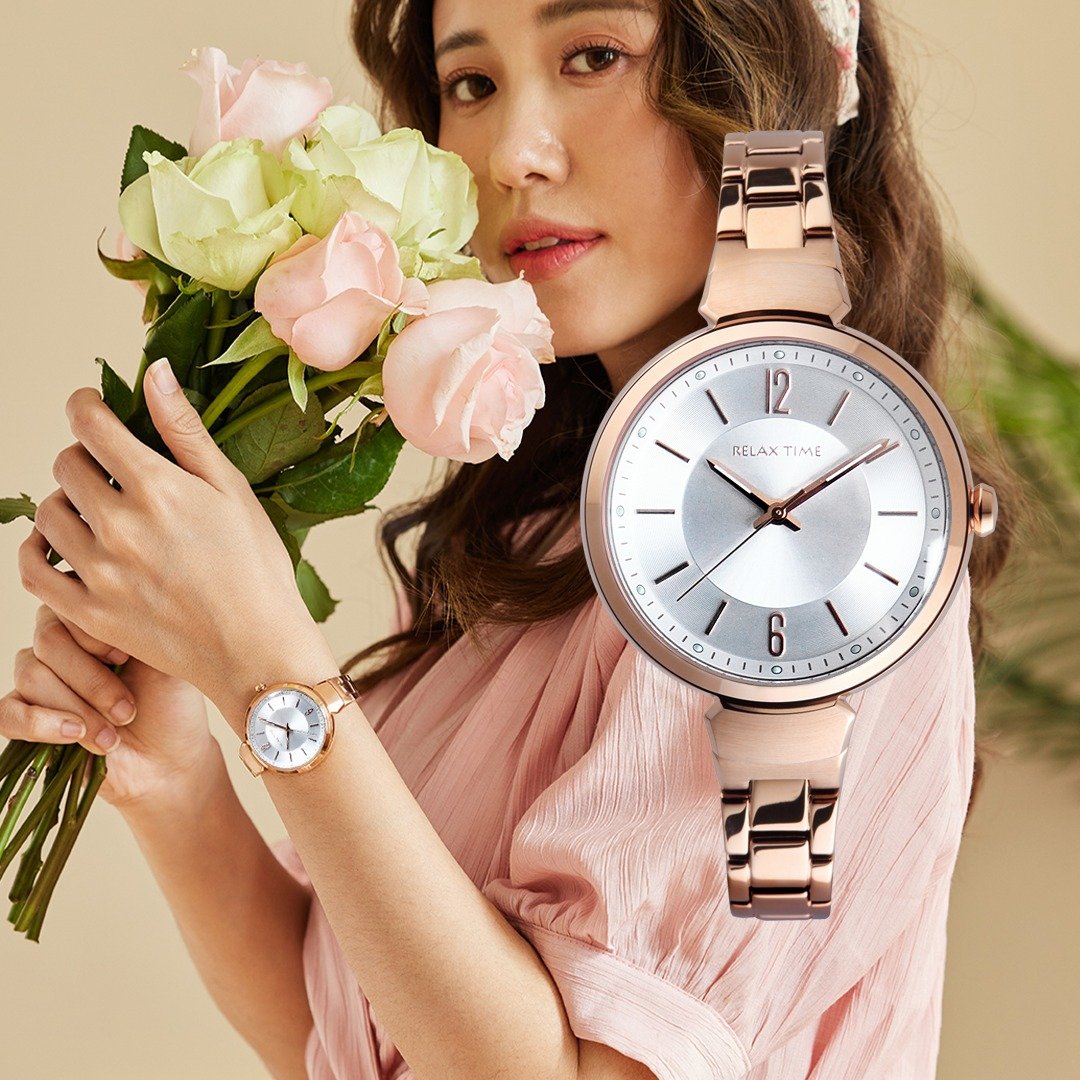 RELAX TIME 经典奢华系列 女表 玫壳白 (RT-115-2) - 女表 - 玫瑰金 白色