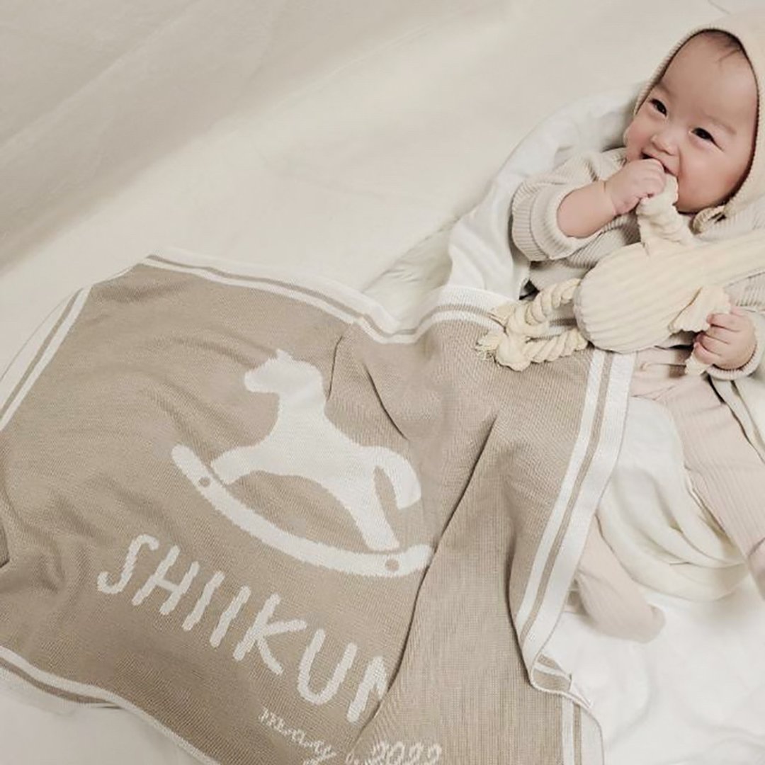 Personalized Blanket/Wooden Horse [Name/Birthday] Baby Gift Personalized Gift 60x80cm - 满月礼盒 - 其他材质 多色
