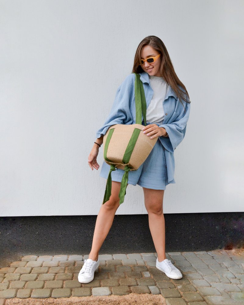 手工手袋 - 手提包/手提袋 - 棉．麻 卡其色