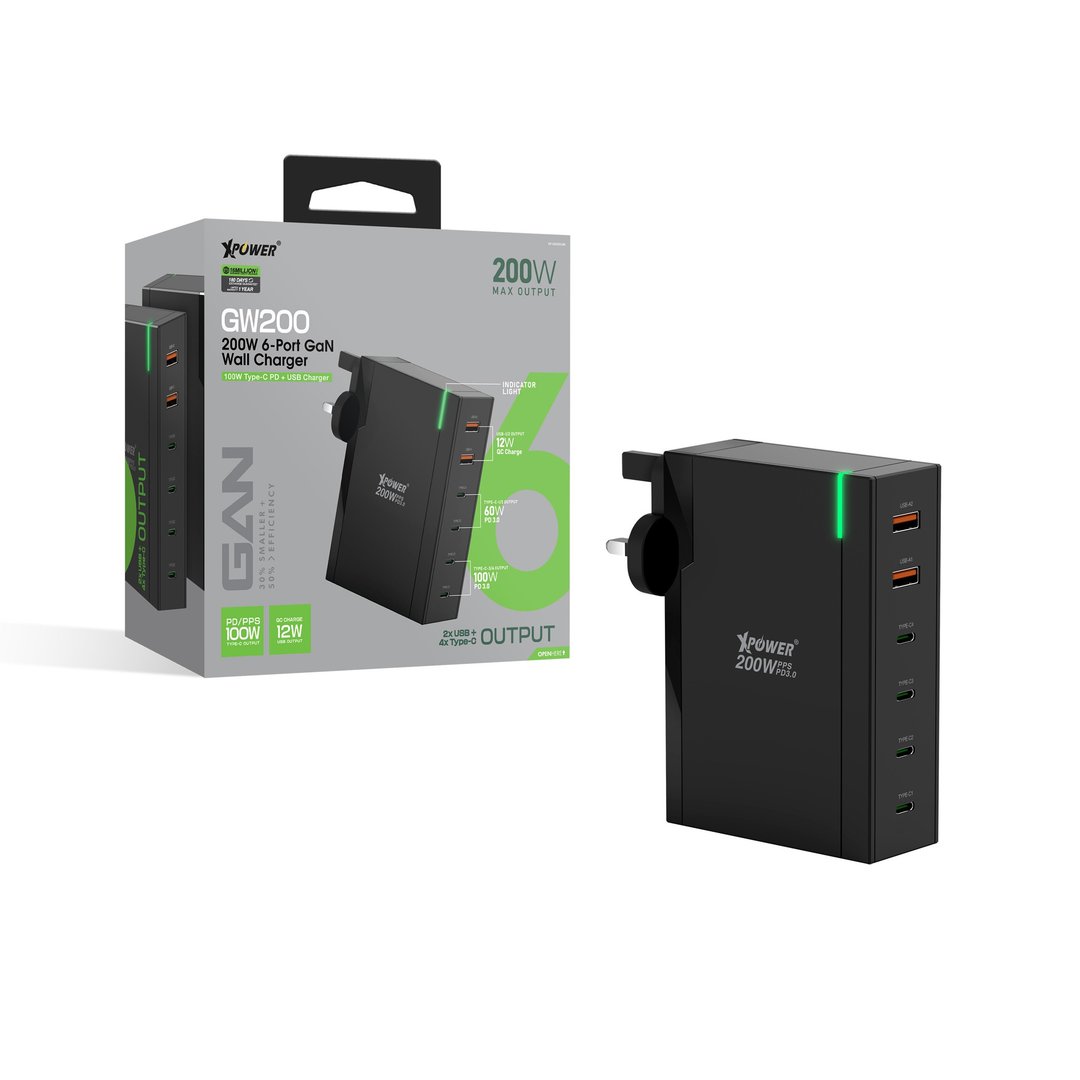 GW200 200W PD Gan 6输出智能充电器 - 手机配件 - 其他金属 黑色