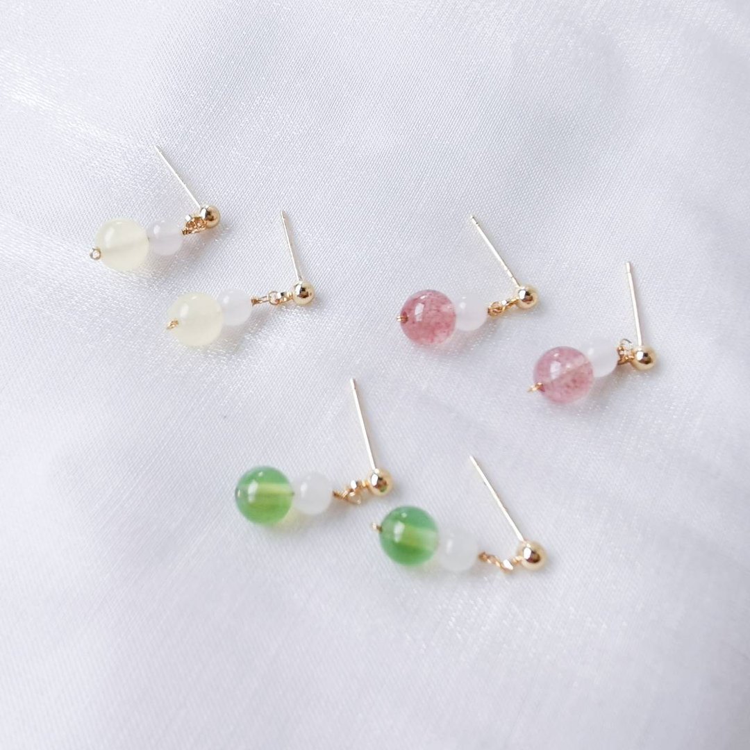 【Veverka】最初- 耳环 玛瑙 摩根石 草莓晶 - 耳环/耳夹 - 半宝石 多色