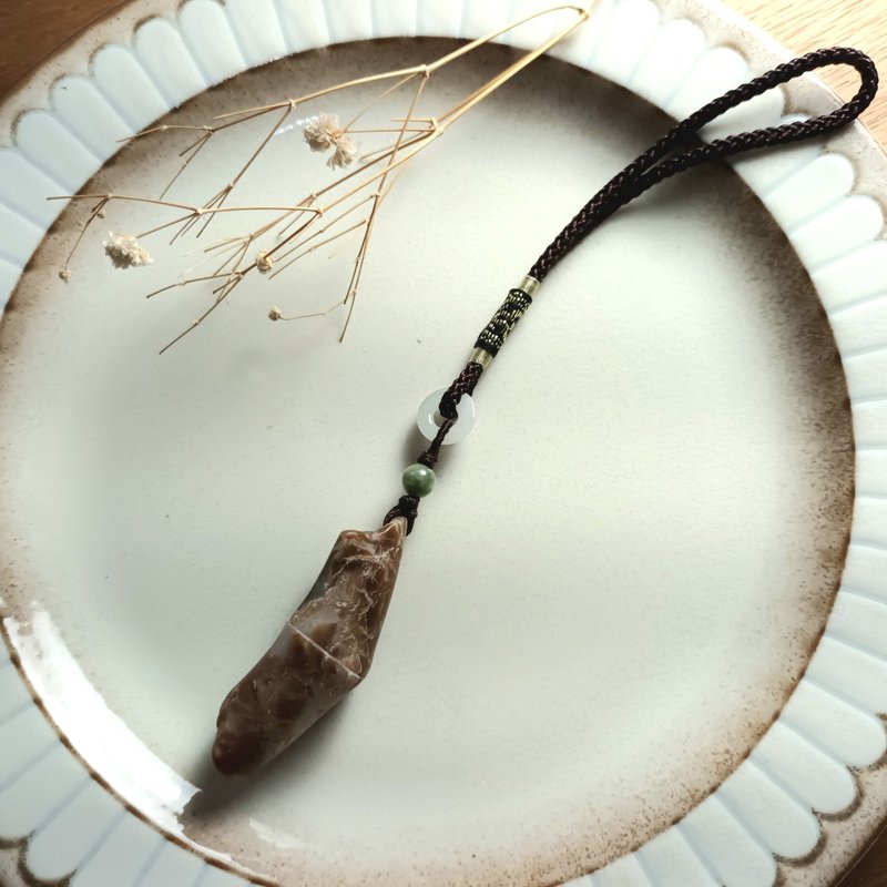 把玩吊饰 - 竹节 台湾血丝年糕玉 + 缅甸玉 - 吊饰 - 玉石 红色