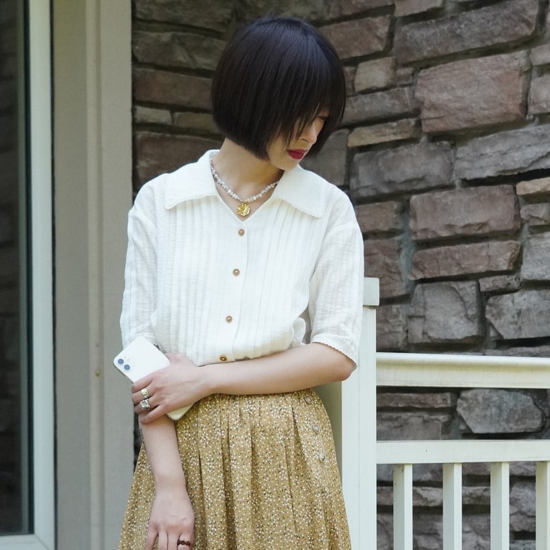 法式提花衬衣|衬衫|夏款|棉+聚酯纤维|Sora-478 - 女装衬衫 - 棉 白色
