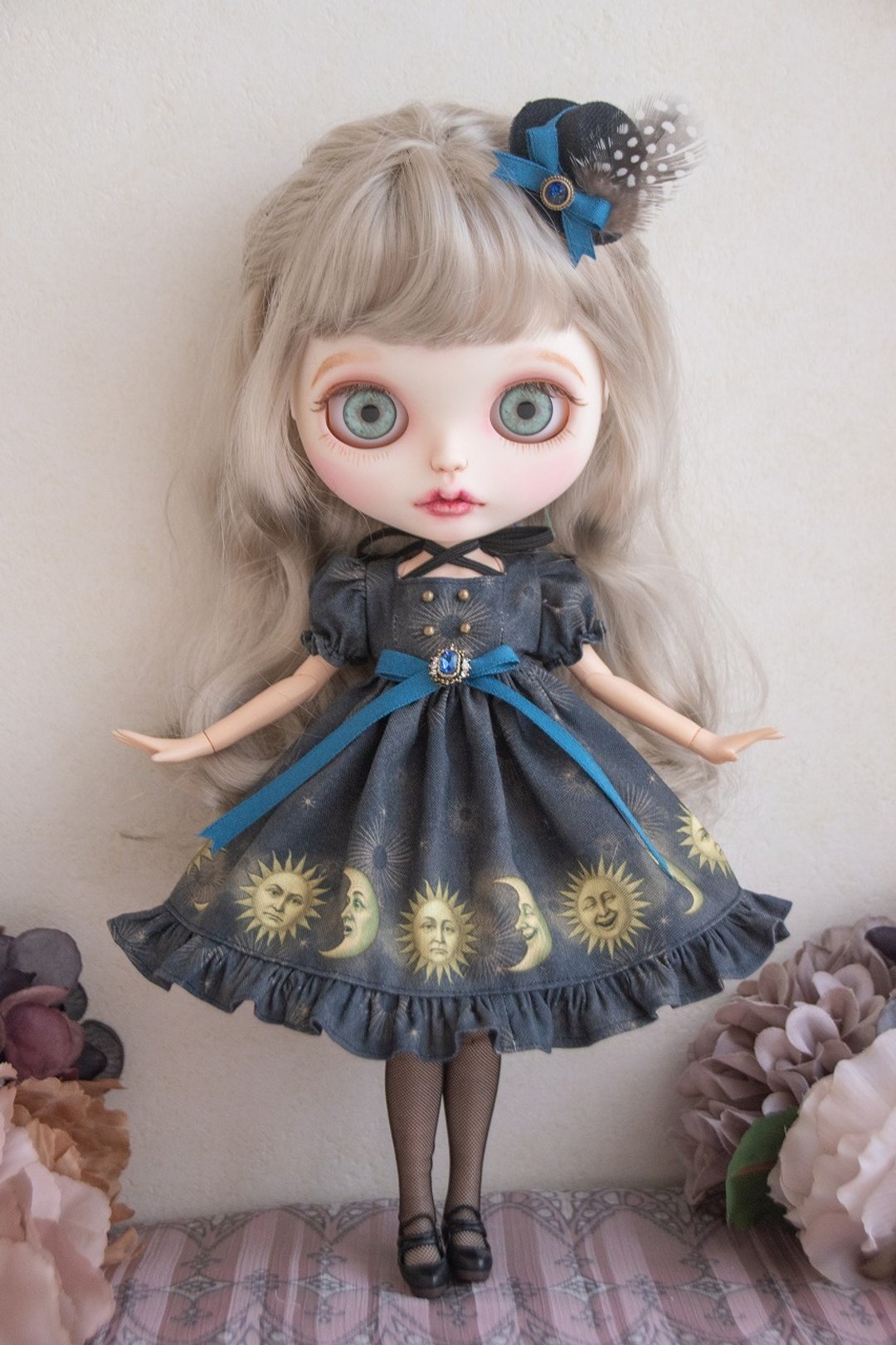 Blythe 服 洋装 连身裙 月亮与太阳的Eclatant连身裙 蓝绿色 - 其他 - 棉 蓝色