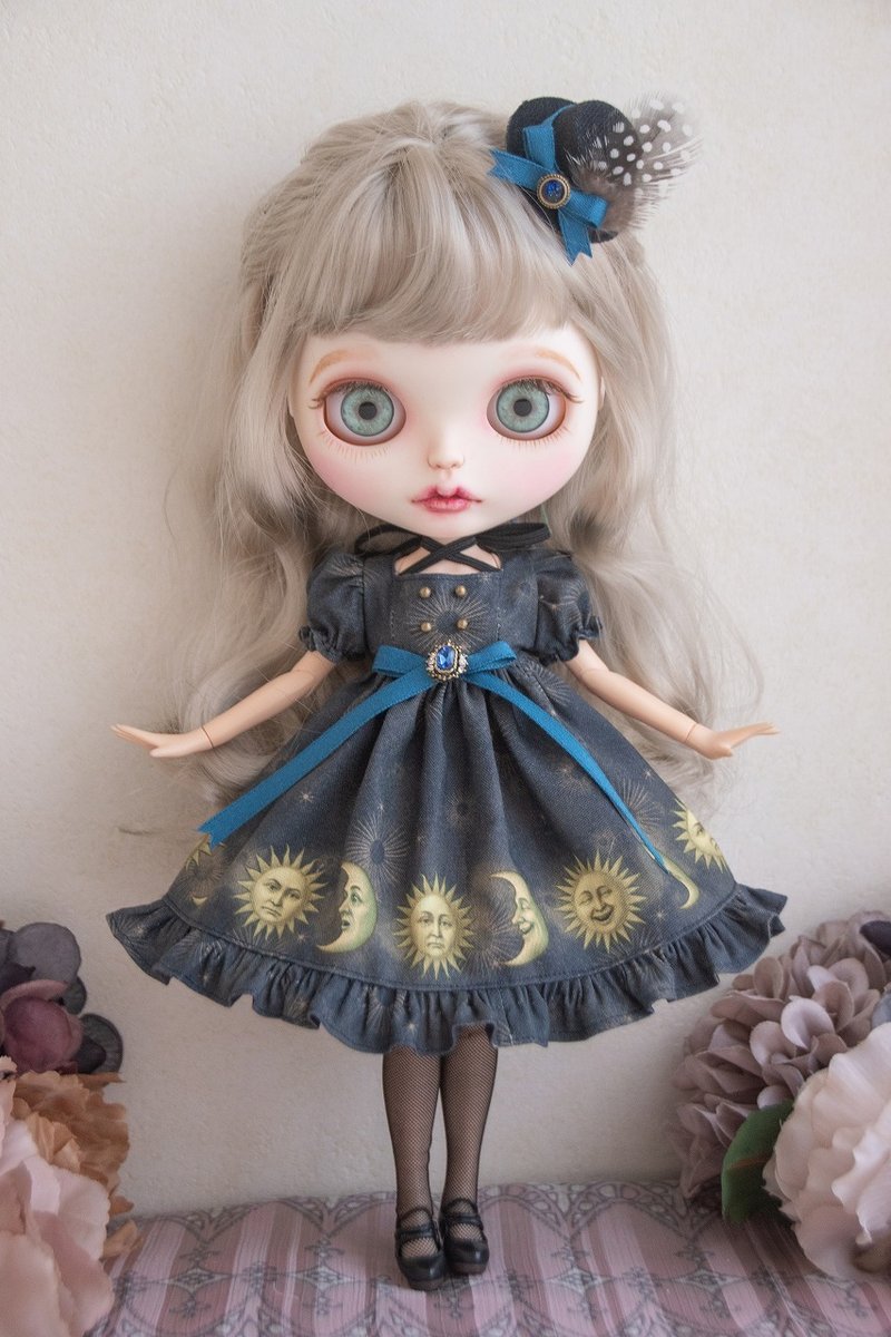 Blythe 服 洋装 连身裙 月亮与太阳的Eclatant连身裙 蓝绿色 - 其他 - 棉．麻 蓝色