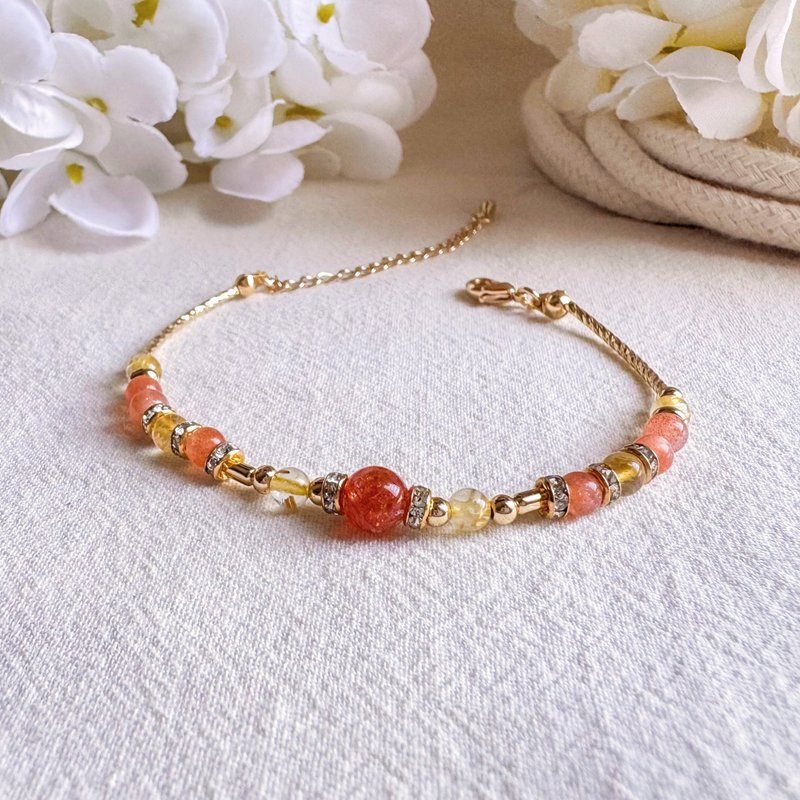 狮子座水晶手链手环 | 金太阳石、橙月光石、金发晶 | 星座 - 手链/手环 - 宝石 橘色