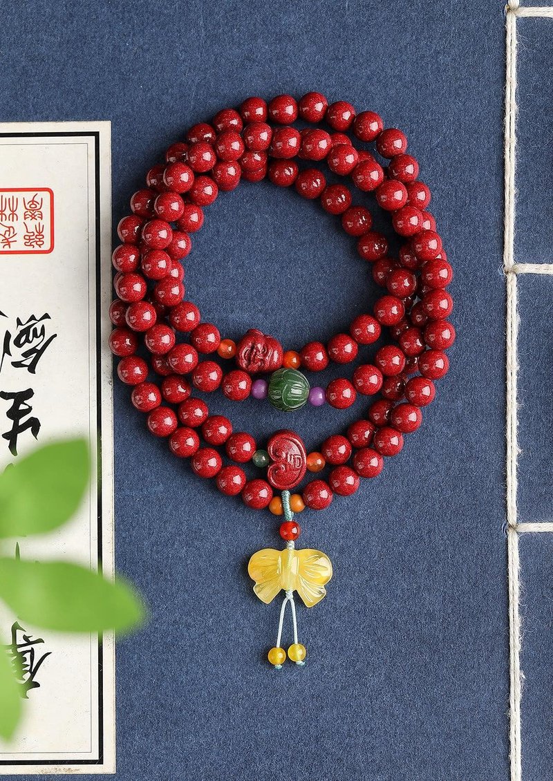 天然原矿朱砂精品紫金砂108颗佛珠手链、项链两用款 - 手链/手环 - 宝石 
