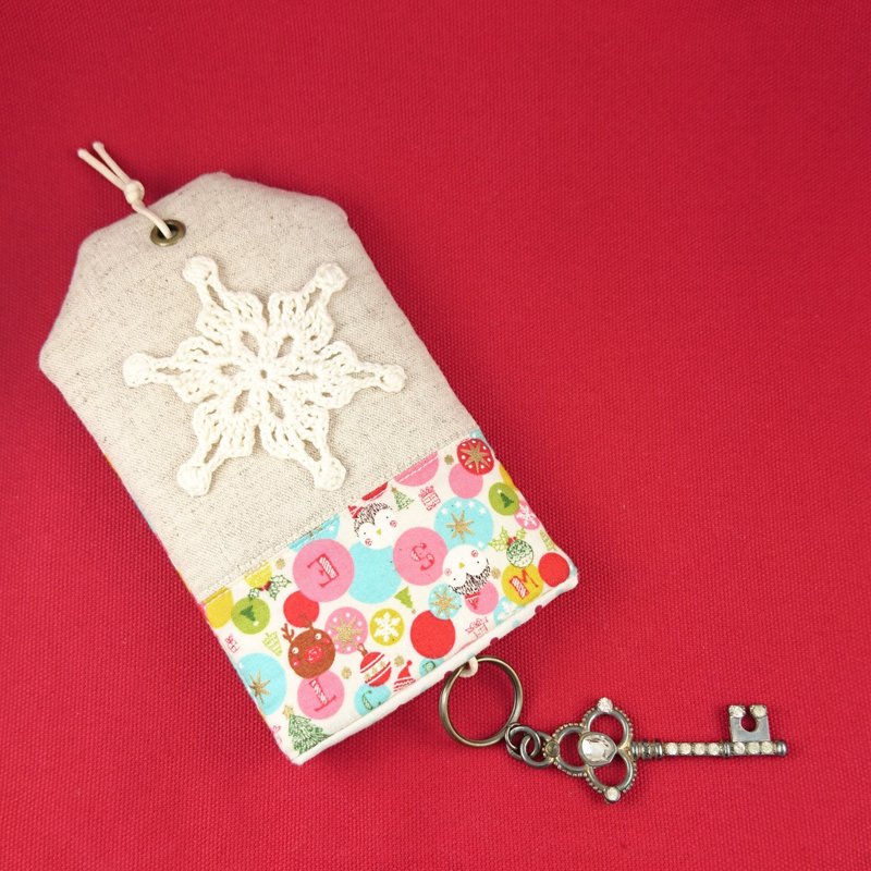 【OMR+/ 御守钥匙包. L】缤纷圣诞.雪花A款 - 钥匙链/钥匙包 - 棉．麻 红色