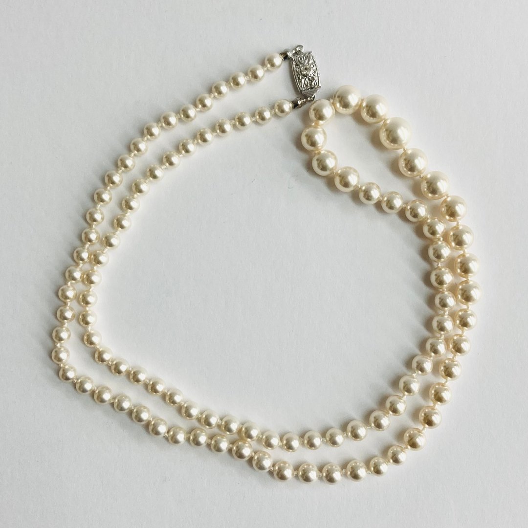 贝壳珍珠渐层全结歌剧式项链 / 约 6x10mm 约 76cm / 米白 / R / 日本制造 - 项链 - 贝壳 白色
