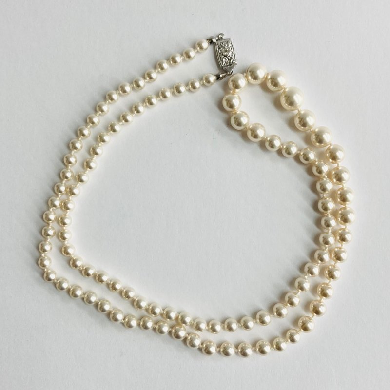 贝壳珍珠渐层全结歌剧式项链 / 约 6x10mm 约 76cm / 米白 / R / 日本制造 - 项链 - 贝壳 白色