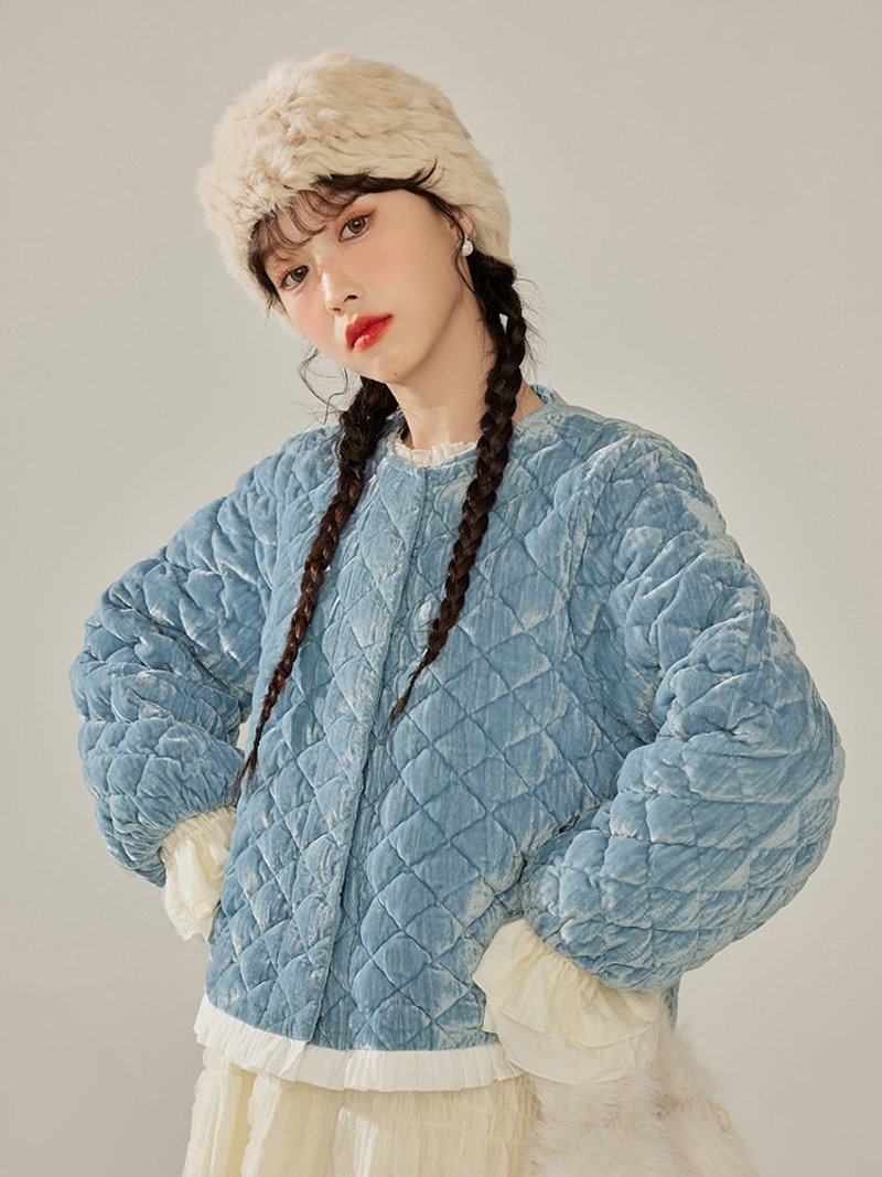 蓝眼泪之海 丝绒 磁吸扣 90白鸭绒 羽绒服 - 女装休闲/机能外套 - 其他材质 黑色