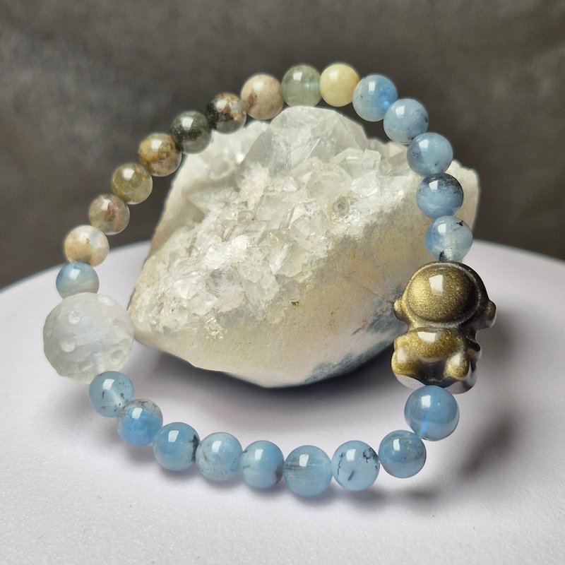 •星辰梦想 小太空人登陆月球• 水晶设计手串 金曜 魔鬼海蓝宝 - 手链/手环 - 水晶 蓝色