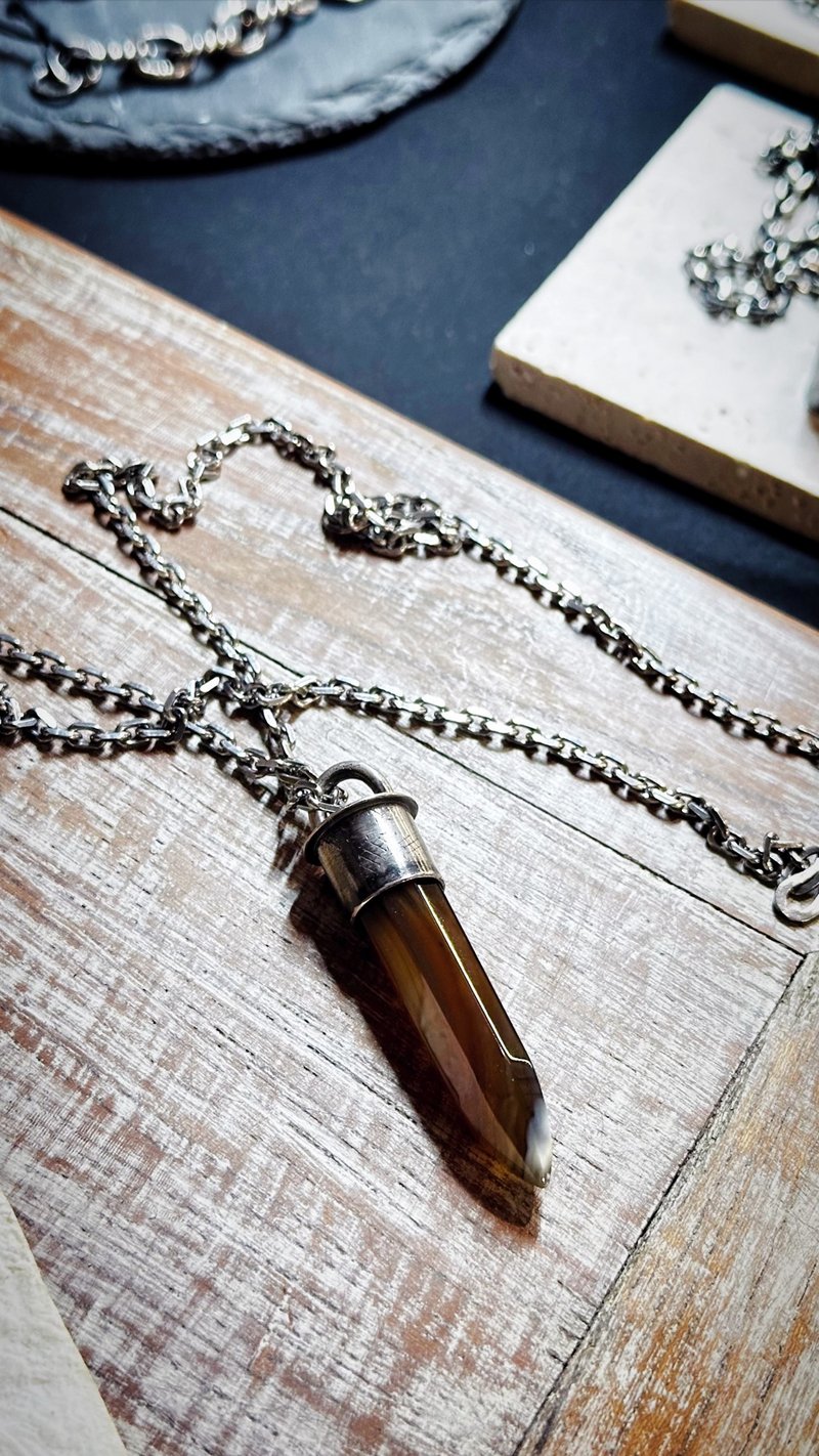 手工纯银做旧玛瑙颈链 香港制造 - 项链 - 纯银 透明