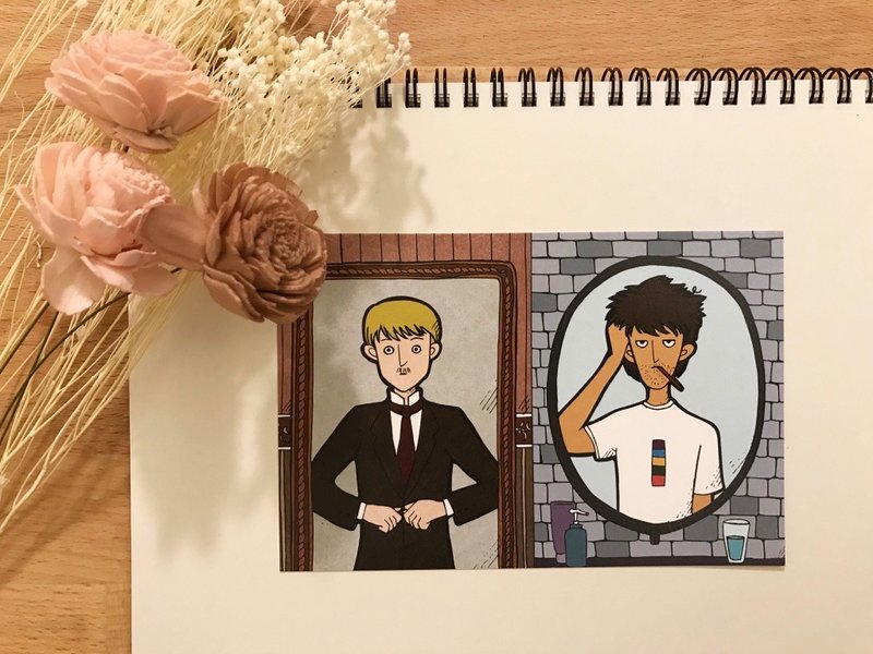 两扇门明信片- 刷牙洗脸 - 卡片/明信片 - 纸 多色