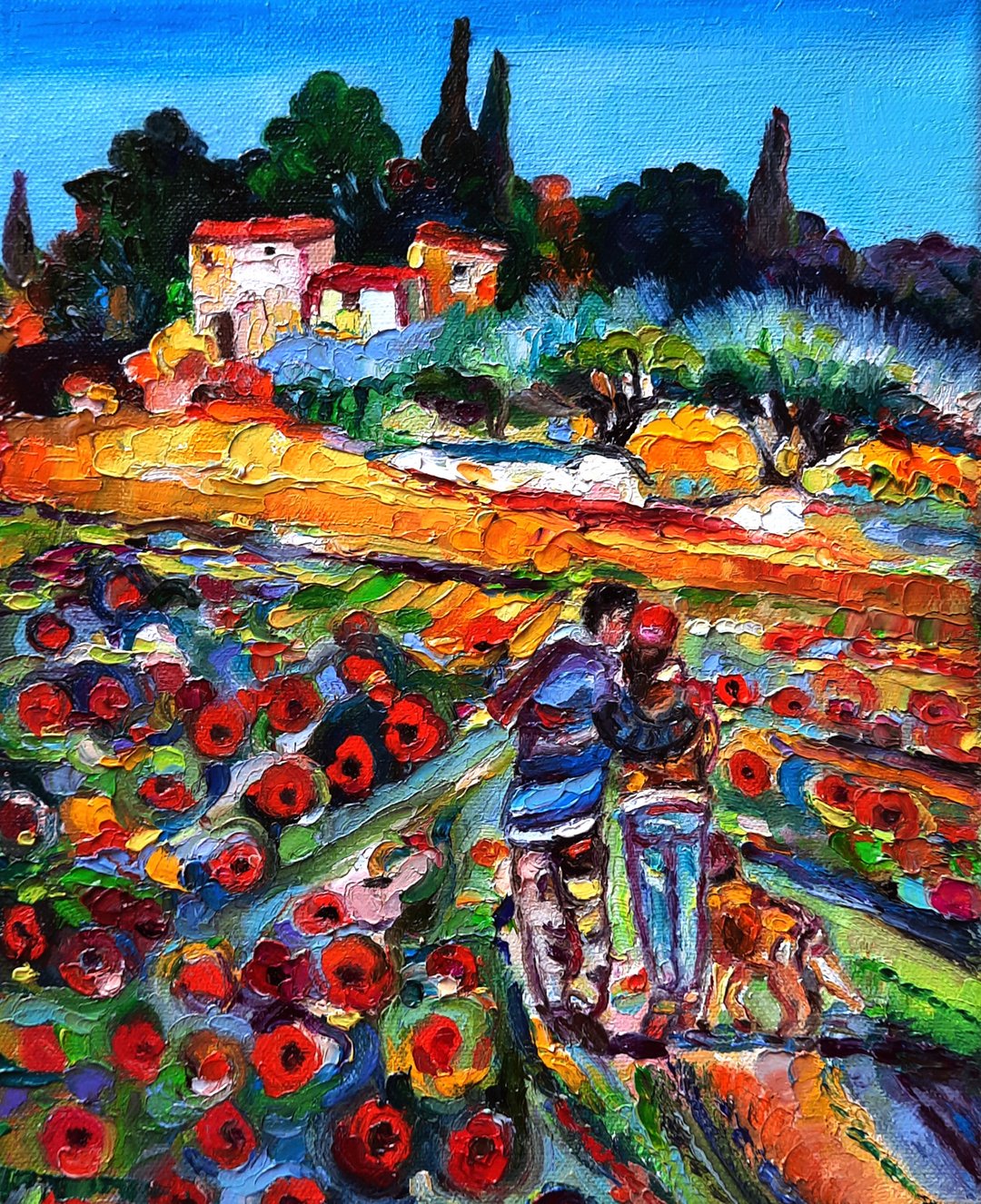 Couple Painting Poppies  Art Original Art  Oil Painting   Oil On Canvas - 墙贴/壁贴 - 其他材质 红色