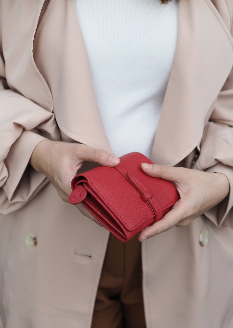 Charlotte 真牛皮折叠钱包/短夹 : 莓红色 - 皮夹/钱包 - 真皮 红色