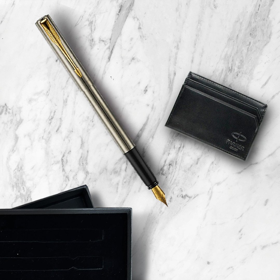 Parker 派克 新款威雅 XL 钢杆金夹钢笔  牛皮卡夹礼盒 免费刻字 - 钢笔 - 其他金属 银色