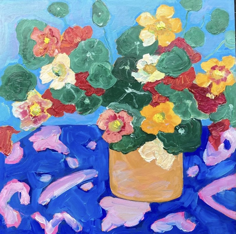 静物与金莲花原画布面油画野兽派艺术鲜花花束墙壁装饰 - 墙贴/壁贴 - 其他材质 蓝色
