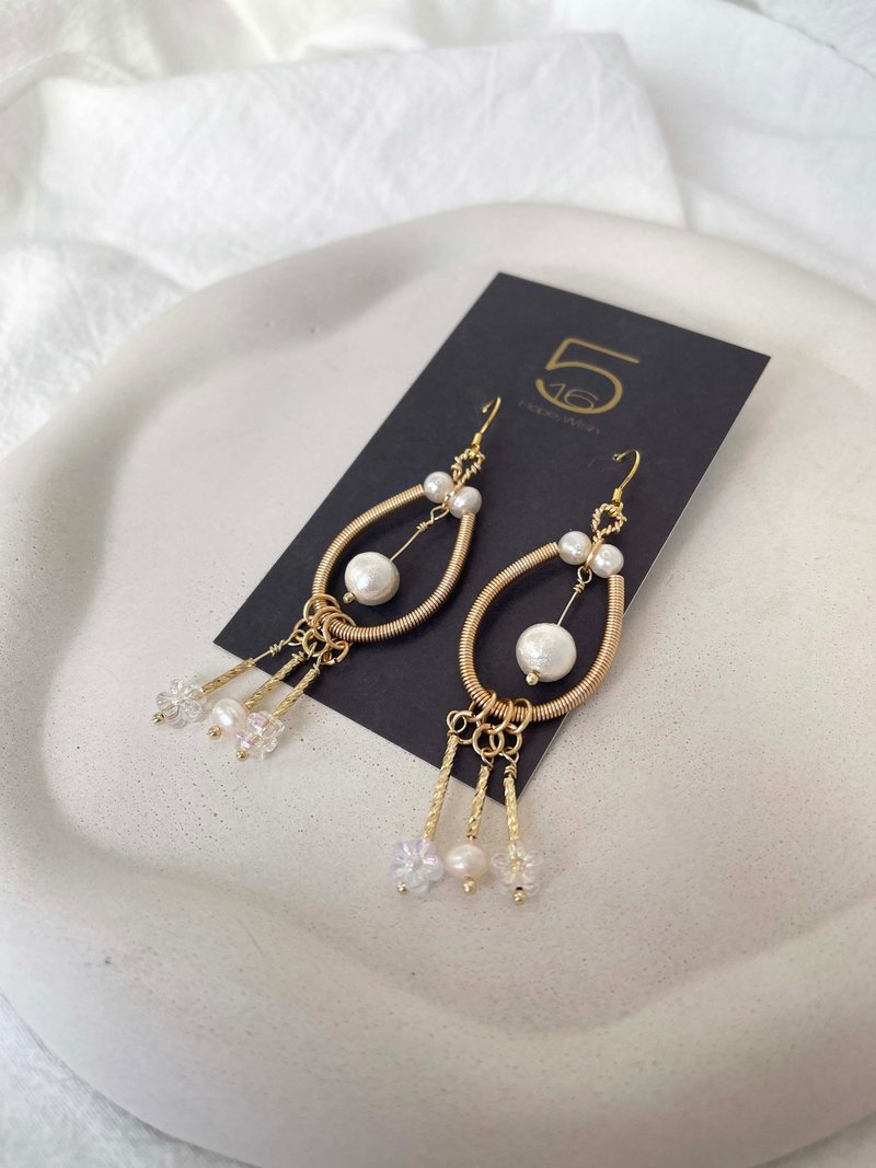 太阳系珍珠-小花款 - 耳环/耳夹 - 宝石 