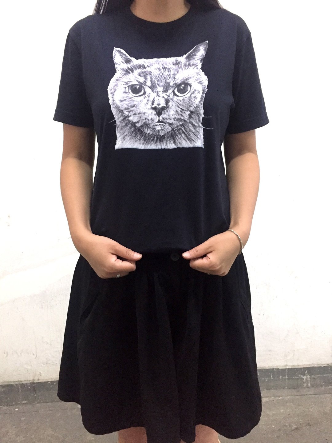 adc｜派对动物｜TEE｜T恤｜猫｜黑色 - 女装 T 恤 - 棉 黑色