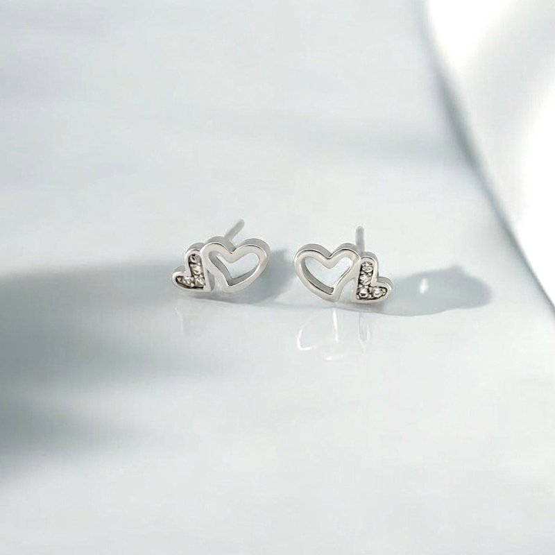 925纯银 | 双心相伴_耳环 - 耳环/耳夹 - 贵金属 