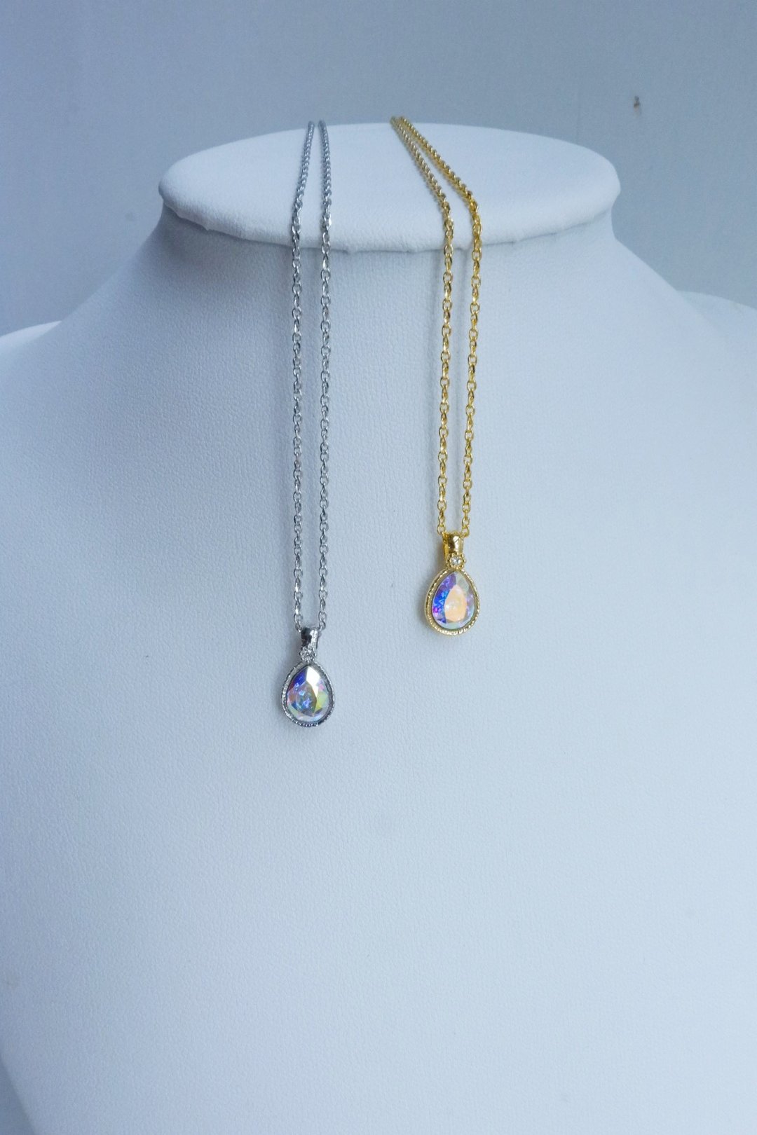 Swarovski 水滴型水钻颈链 - Crystal AB - 项链 - 纯银 多色