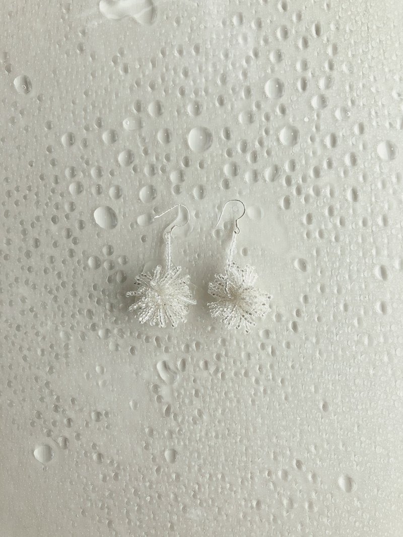 绽放的烟花联名耳环 - 耳环/耳夹 - 纯银 白色