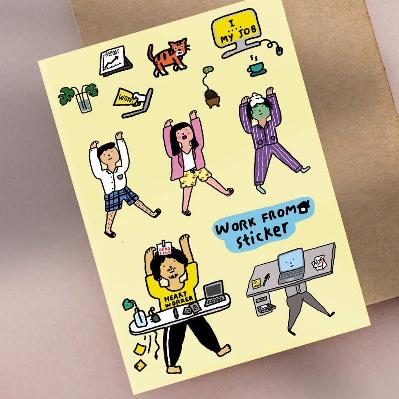插畫 Work From Home Size A5 Funny style PVC waterproof 100% - 贴纸 - 纸 多色