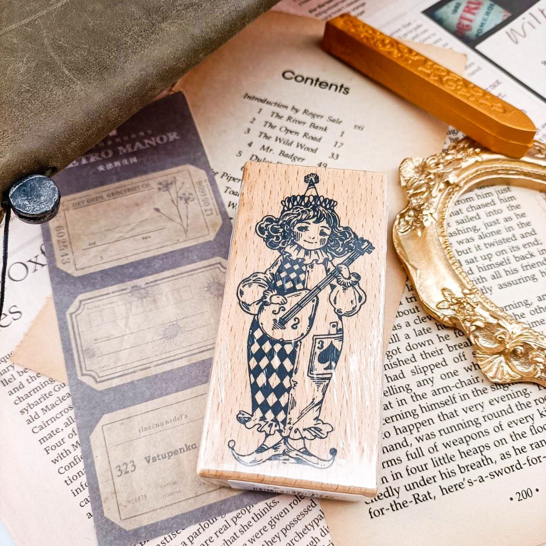S200W_小丑A / clown.A/ 櫸木印章 Wood Rubber Stamp - 印章/印台 - 木头 卡其色