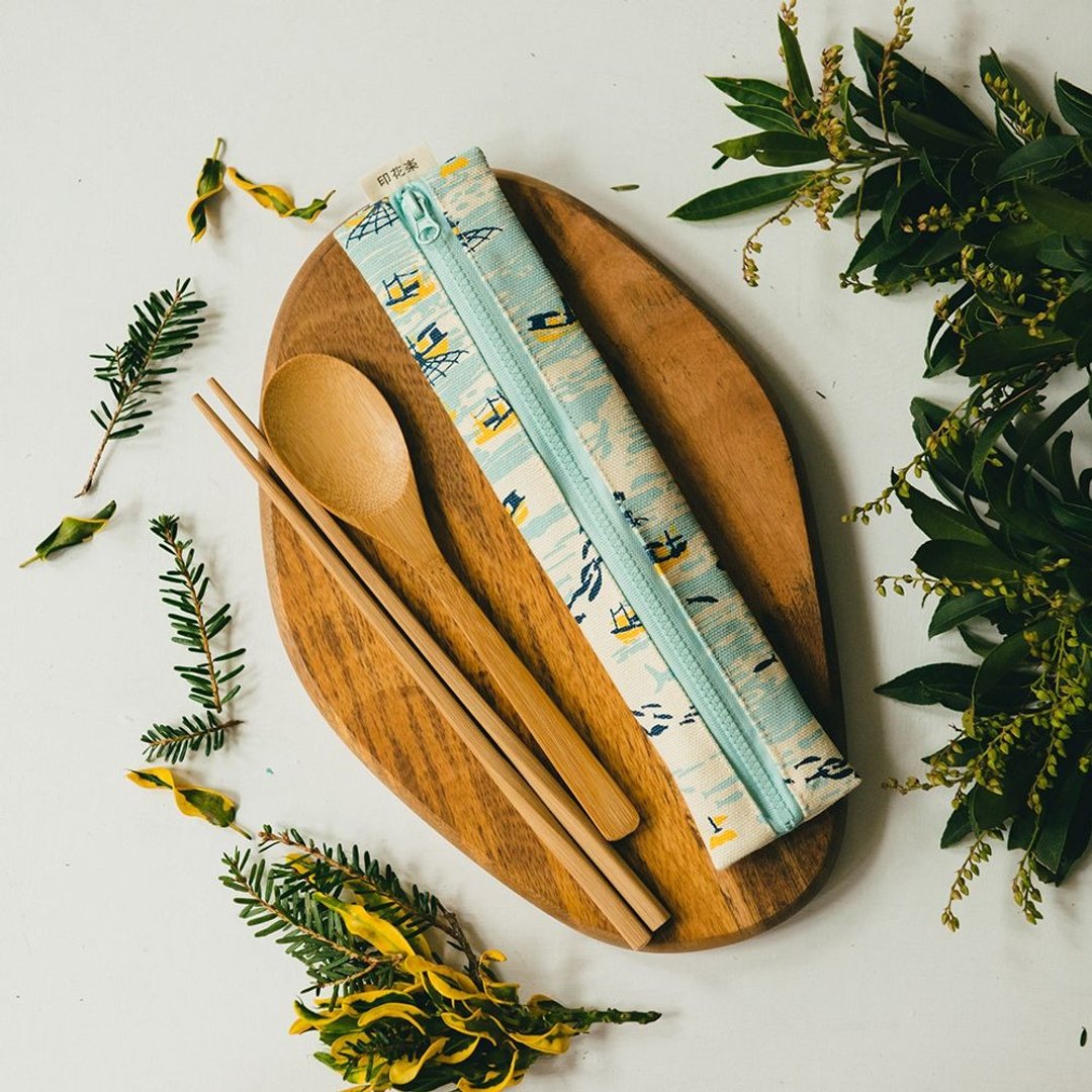 拉链餐具袋(含餐具)/海的宝物_渔船/浅米黄 - 筷子/筷架 - 棉 黄色