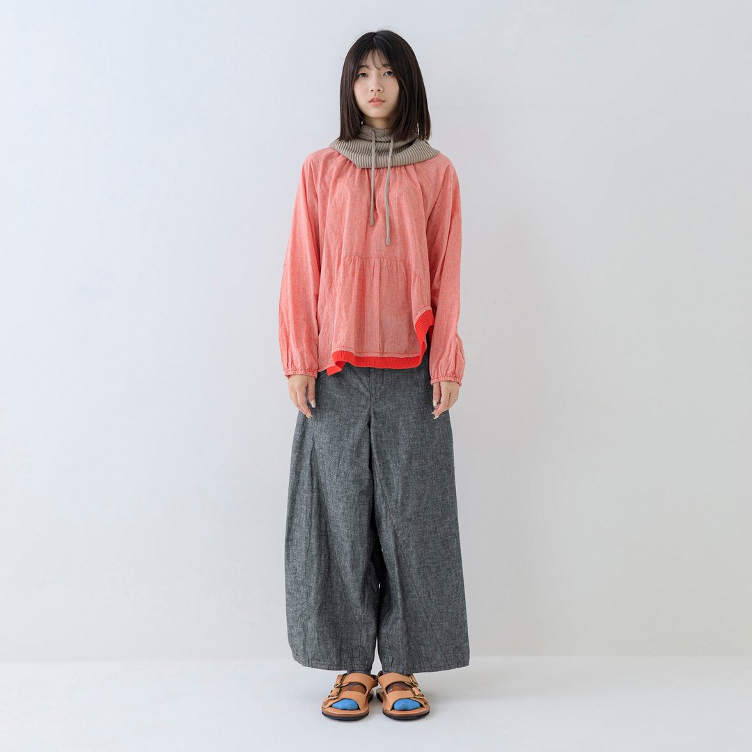 轻宁斜剪裁牛仔宽裤 - 女装长裤 - 棉 灰色