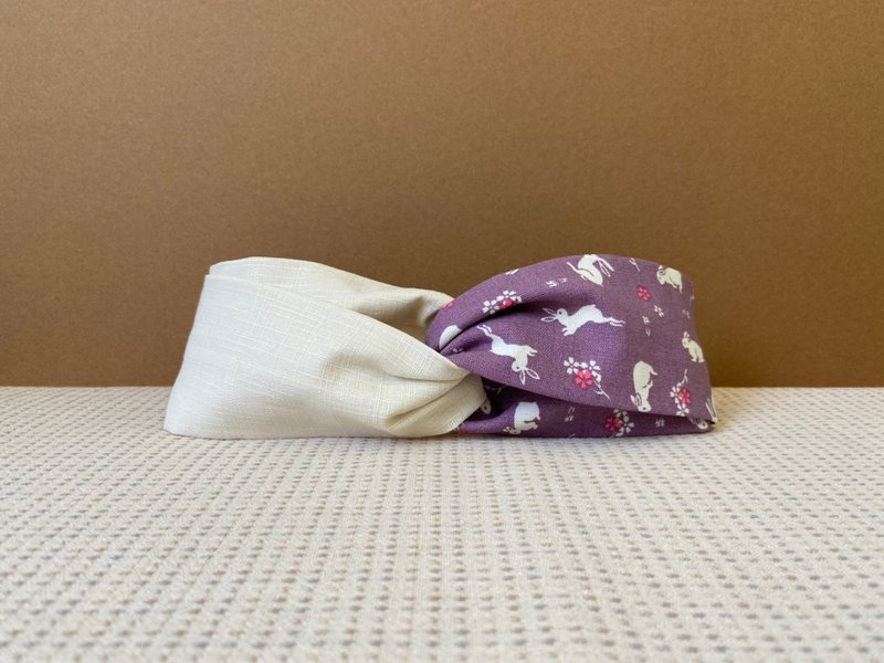 双拼发带 / 那里有兔子 - 米白 - 发带/发箍 - 棉．麻 白色