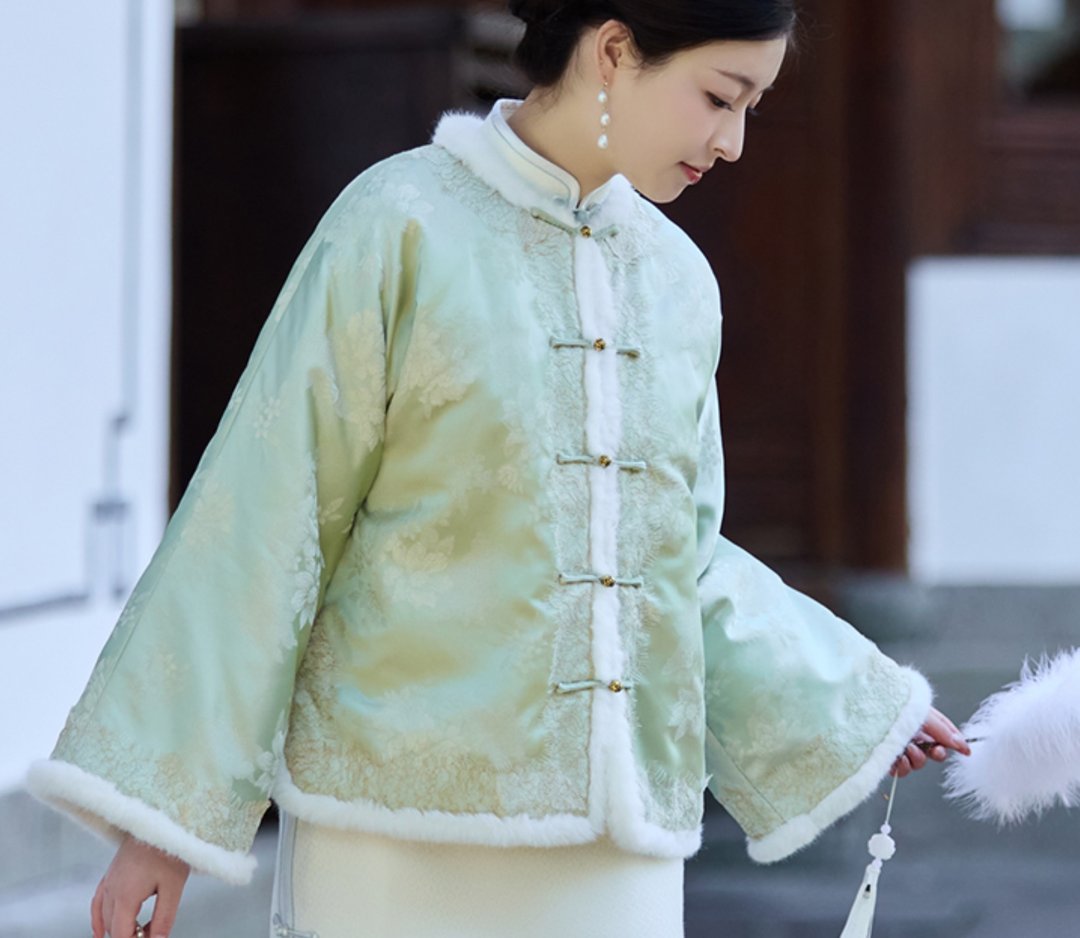 【玉钿】 新中式復古/提花盘扣上衣外套 - 女装上衣 - 其他材质 绿色