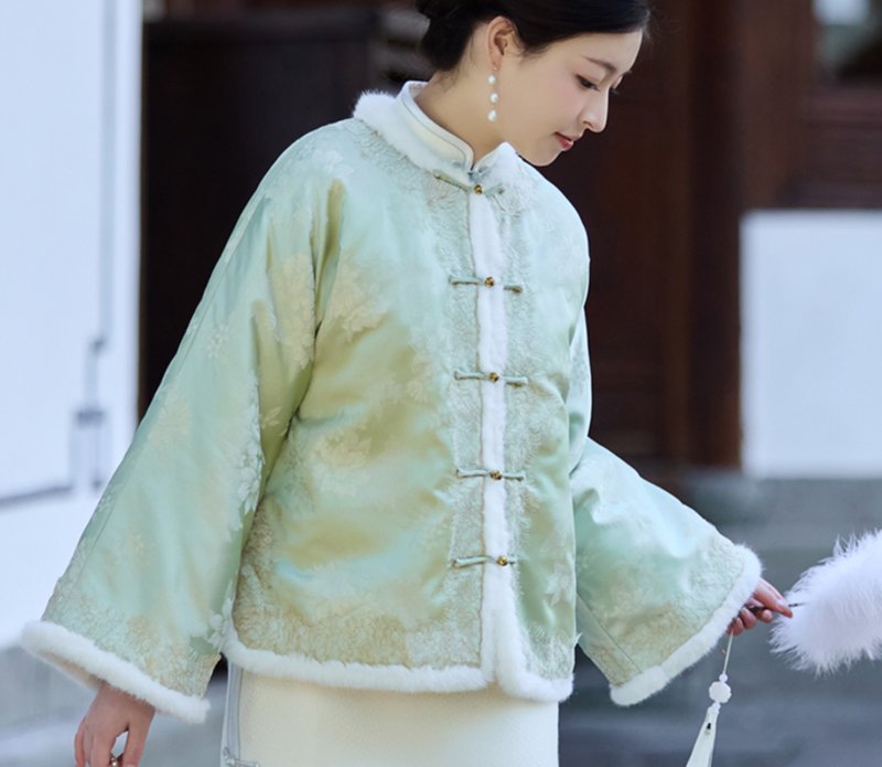 【玉钿】 新中式復古/提花盘扣上衣外套 - 女装上衣 - 其他材质 绿色