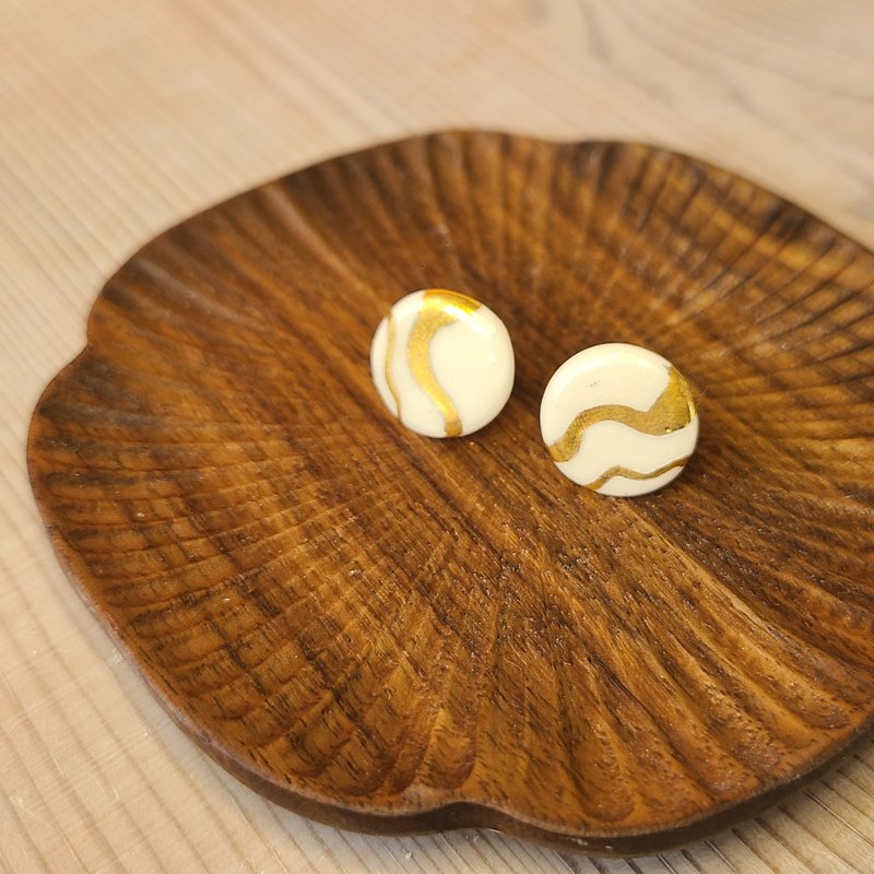 24K纯鎏金白釉彩耳环 (大圆形) - 耳环/耳夹 - 瓷 白色