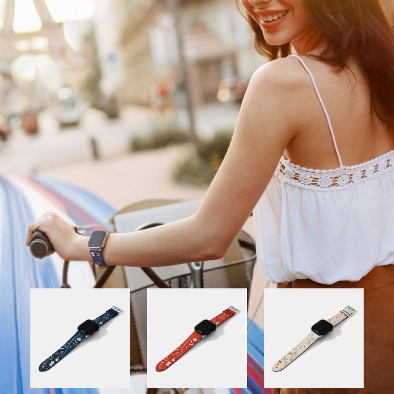 法国巴黎图案表带| Apple 表带 38/40/41/42/45/46/49 毫米 - 表带 - 真皮 红色