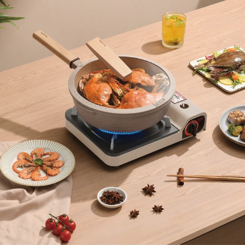 【Taste Plus】悦味元麦 瑞士科技 陶土内外不沾锅 平底炒锅 24cm - 锅具/烤盘 - 铝合金 卡其色