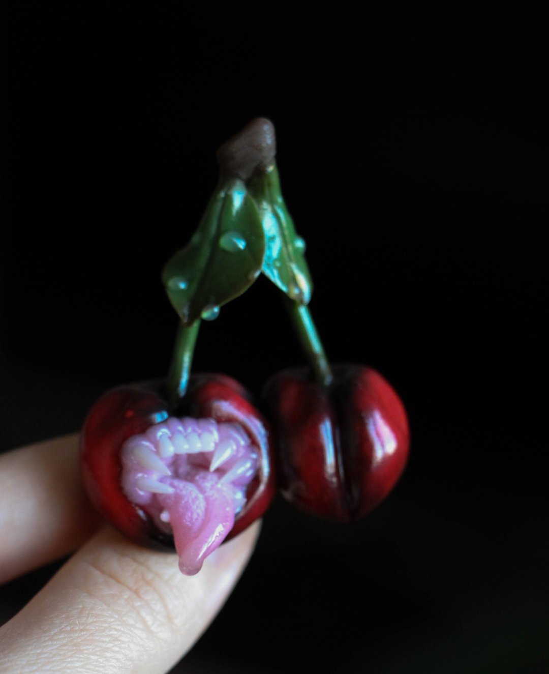 Cherry brooch, Alternative jewelry - 胸针 - 粘土 多色