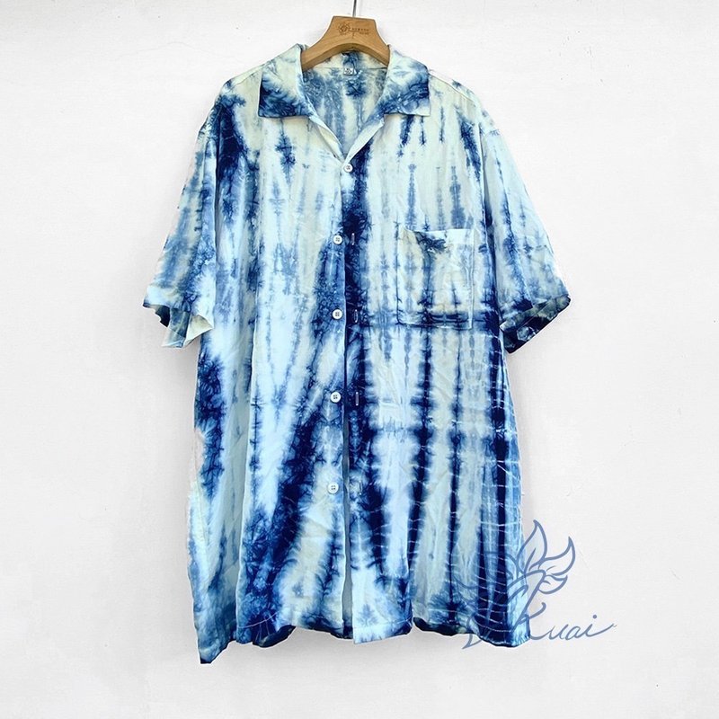 蓝染古巴领凉纱衬衫出货2件尺寸任选 - 男装衬衫 - 其他材质 蓝色