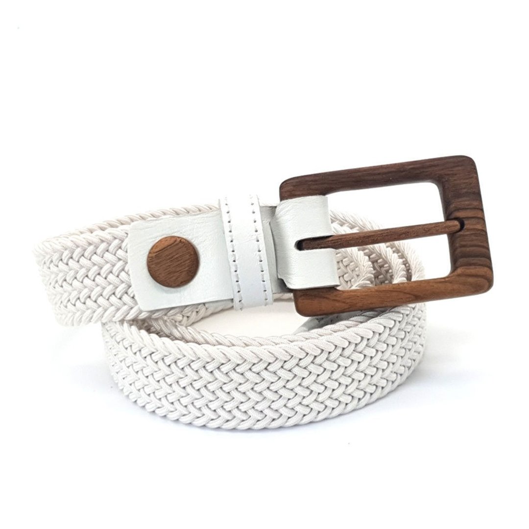 Wood Belt Yellowstone Brave 317 - 胡桃木 白色编织棉质皮带 - 皮带/腰带 - 木头 白色